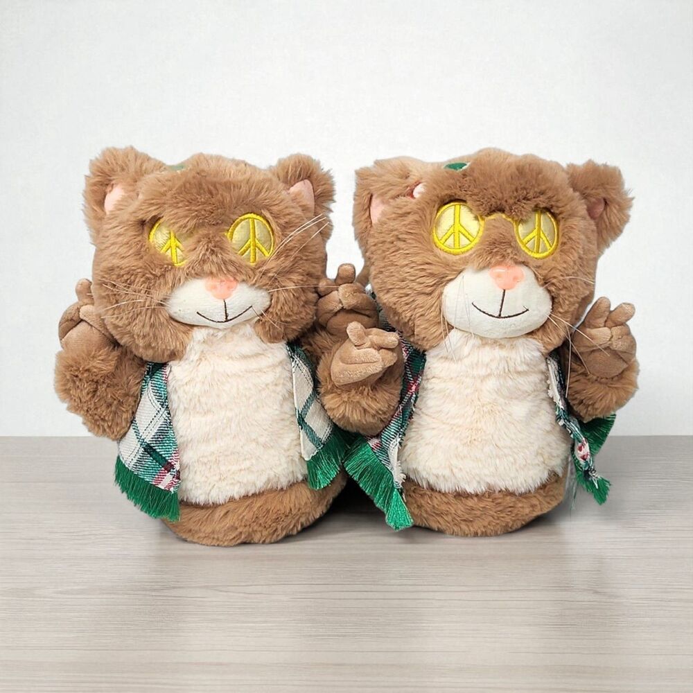 American Eagle Hippie Peace Cat Slippers House Shoe Plush Size M/L